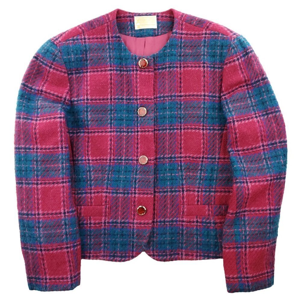 Pendleton Vintage Made USA Blazer Jacket Plaid Virgin Wool Women 16 Dry Cleaned